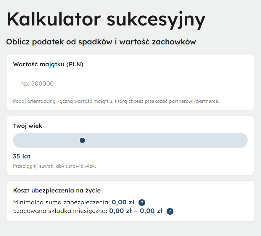 Widok kalkulatora sukcesyjnego